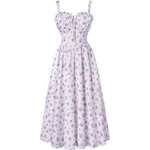 Women Floral Corset Dress, Long Dress Light Purple